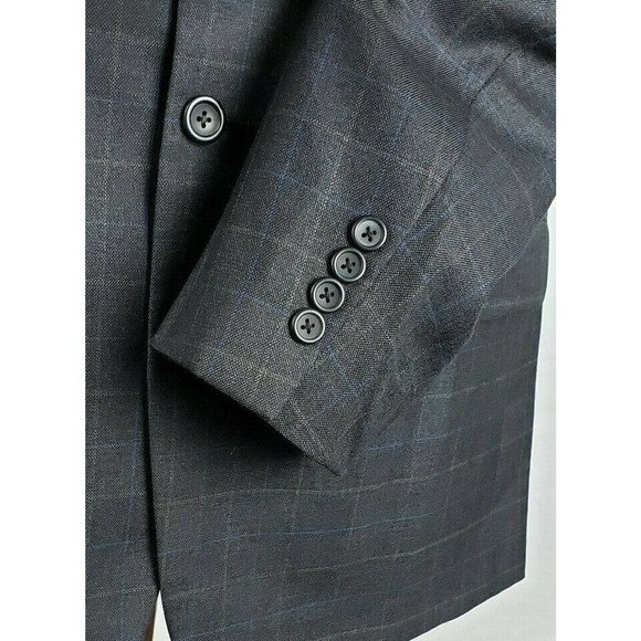 Pronto Uomo Sport Coat Gray Windowpane Check Jacket Mens 43R 100% Wool - Picture 5 of 10
